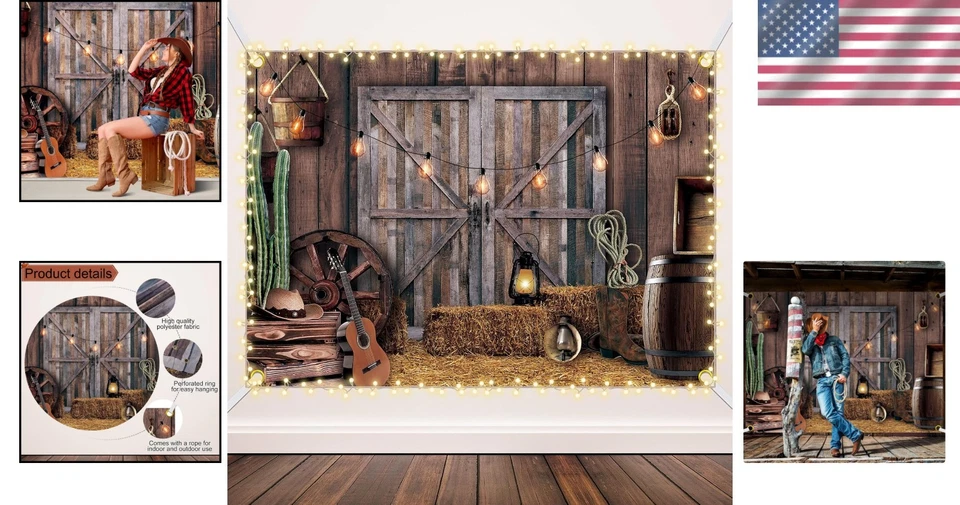 Telón de fondo de fiesta de vaqueros occidentales de 7 x 5 pies - perfecto para oportunidades únicas de fotos Foto 2 de 4