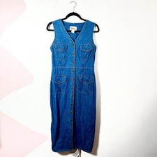 VTG 90s Denim Maxi Dress Womens Large Blue 100 Cottagecore Farm Modest