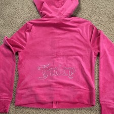 Juicy Couture Womens Medium Full Zip OG BIG BLING VELOUR PINK HOODIE 119 w/Tags