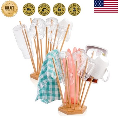Set of 2 Plastic Bag and Bottle Drying Racks, Countertop Kitchen Bamboo Dryin...