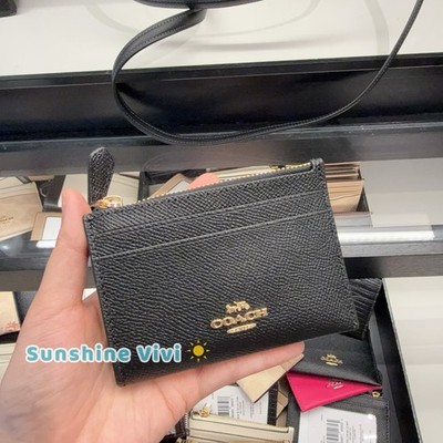 NWT Coach Mini Skinny ID Key Ring Leather Card Case Black 88250 | eBay