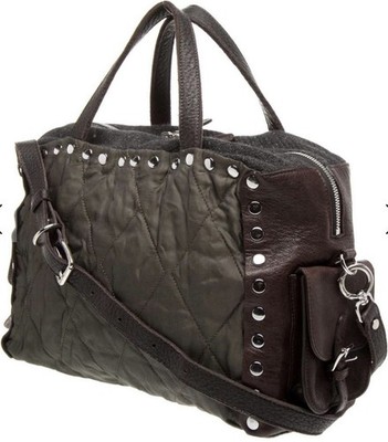 Marni Crossbody Handbag Multicolor Brown Leather Quilted Silver Studs w/ pockets