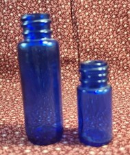 Lot Of 2 Cobalt Blue 3"  1.75" Bottles Screw Top No Lids Maryland Glass Co.