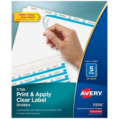 Avery 5-Tab Dividers for 3-Ring Binder, Easy Print Label Strip, White, 50 Sets