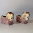 Vintage Shawnee Pottery Kneeling Brown Pink Pony Horse Planter Set of 2