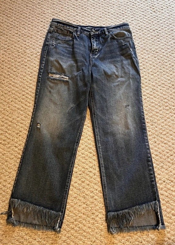 Silver Jeans Woman’s 29 Vintage Ankle Straight Distressed Fringe Raw Hem