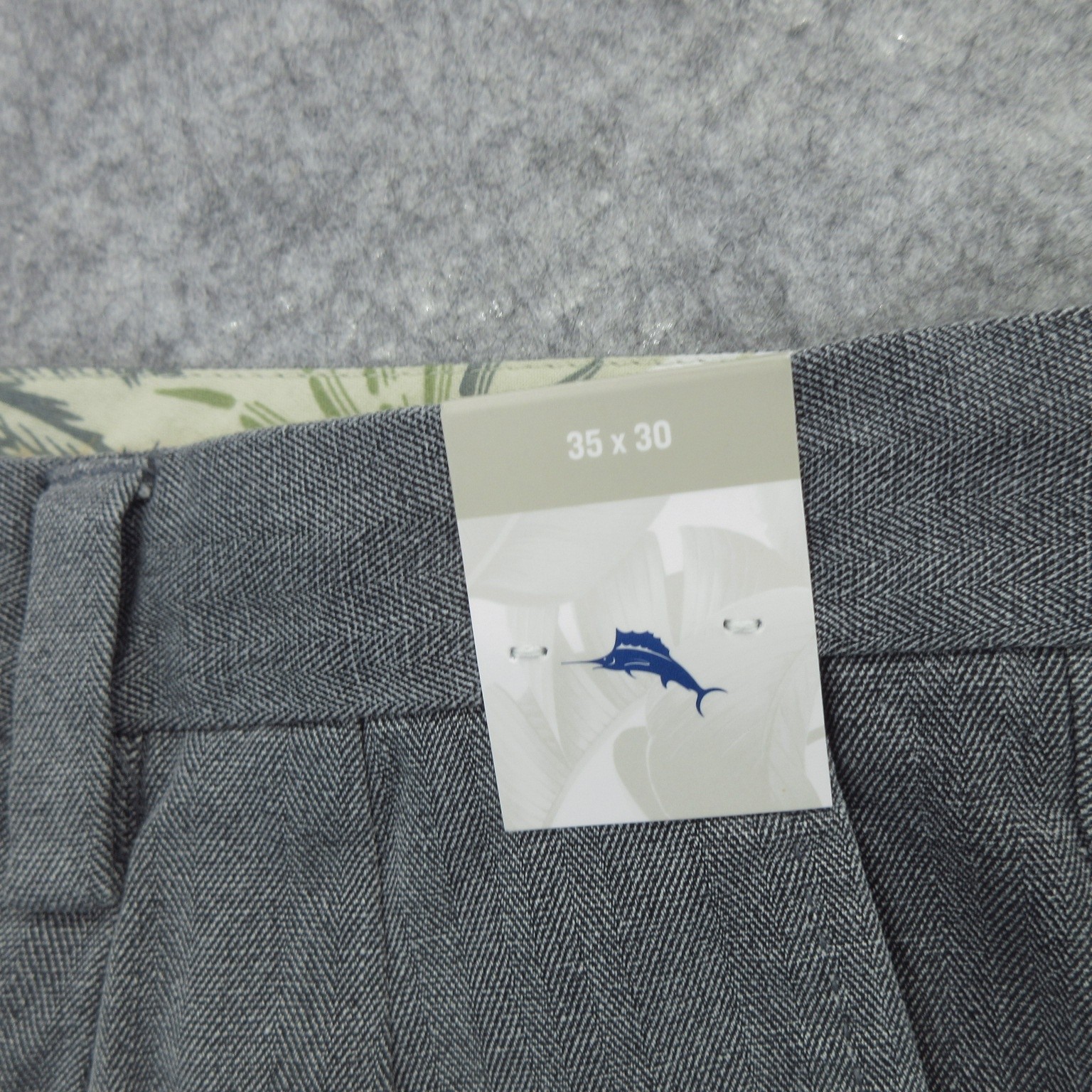 Tommy Bahama Pants Mens 35x31 Gray Havana Herringbone Silk Cotton Dress Pleated