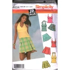 Simplicity 4604 Sewing Pattern Jr Plus Halter Camisole Tops Pleated Skirts 15-24