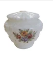 Vintage White Milk Glass Lamp Base Embossed Floral Pattern 3.75" Fitter
