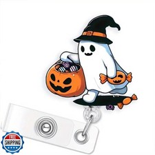 Halloween Badge Reel Funny Ghost Pumpkin Badge Holder Retractable Clip Hallow