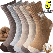5 Pairs Sheep Pattern Wool Thick Socks Men's Winter Thermal Mid Calf Socks Comfo