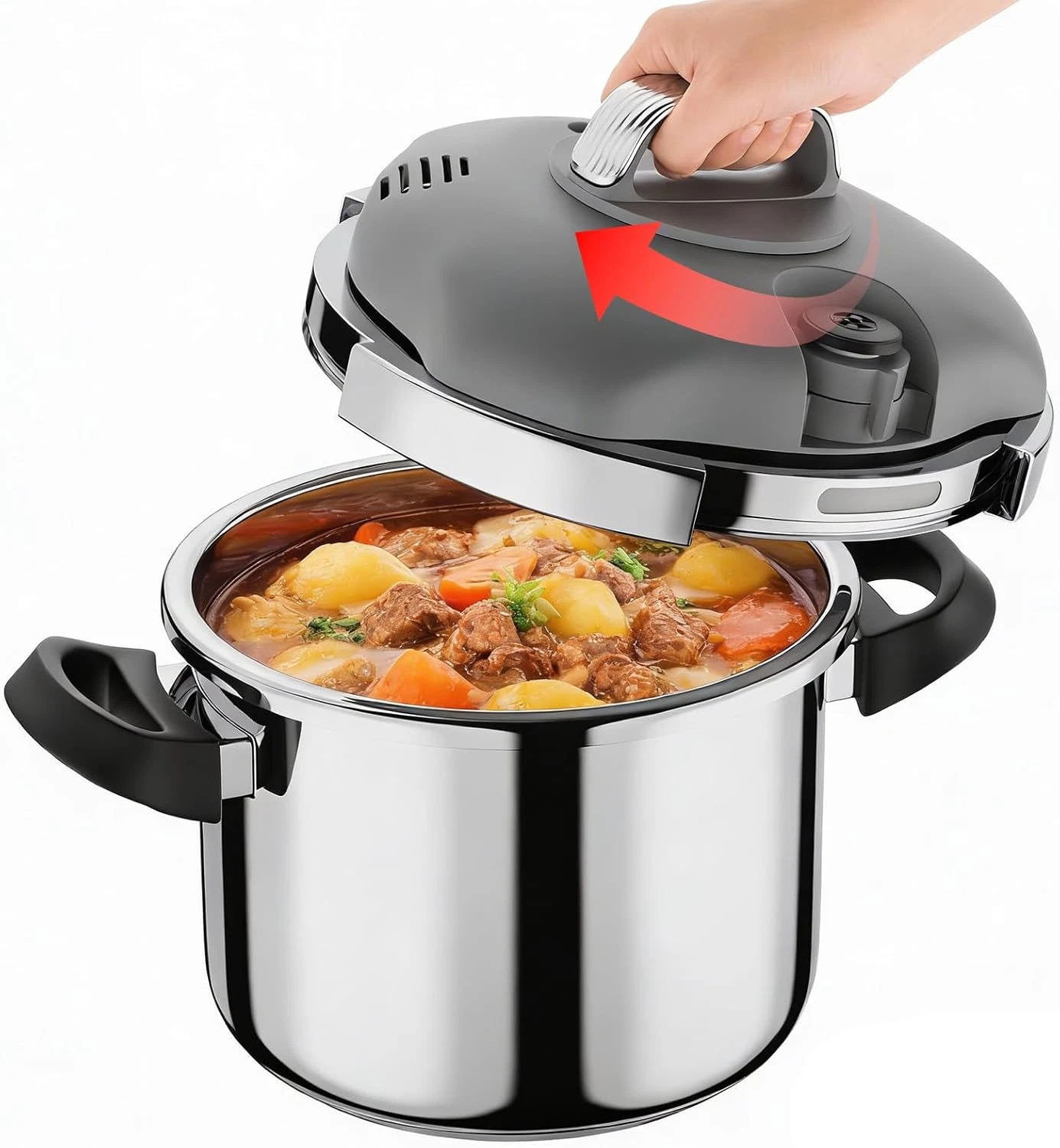 Stainless Steel Pressure Cooker, One-Hand Lock, 5 Qt, Fast Cooking, Dishwasher S
Opens in a new wind