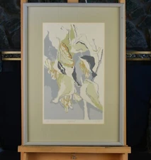 Katharine Corti - Framed Floral Screenprint - Soft Greens Greys - Lmtd Ed Signed