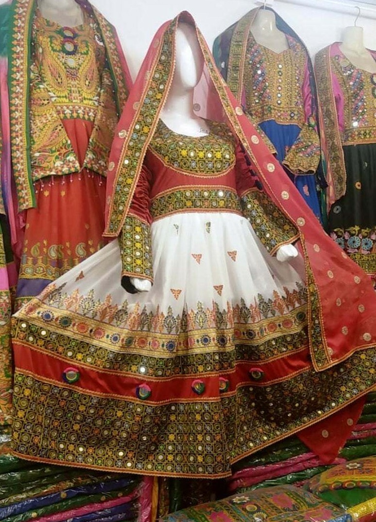 Afghan Kuchi tribe White & Red Embroidery Beautiful Afghani