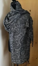 West Loop Gray Tone Paisley Pashmina Scarf Fringed