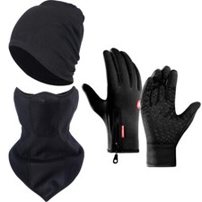 3 Pieces Warmer Neck Gaiter Beanies Hat Thermal Fleece Scarves Gloves for Winter