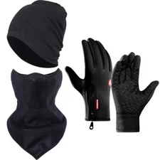 3 Pieces Warmer Neck Gaiter Beanies Hat Thermal Fleece Scarves Gloves for Winter