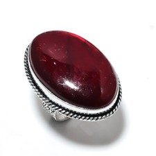 Natural Red Labradorite Gemstone 925 Sterling Silver Gift Ring Size 8 For Her w5
