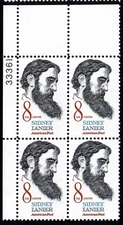 Scott #1446 Sydney Lanier Plate Block of 4 Stamps - MNH P#33361 UL