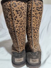 6 UGG Women's Boots Cheetah Print Tall Classic Sheepskin Sherpa Lined Shearling