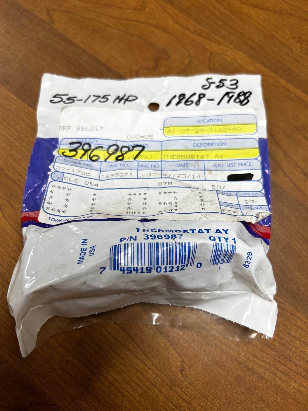 NIB NOS OEM OMC Evinrude Johnson Thermostat 396987 55-175HP 1968-1988 ...