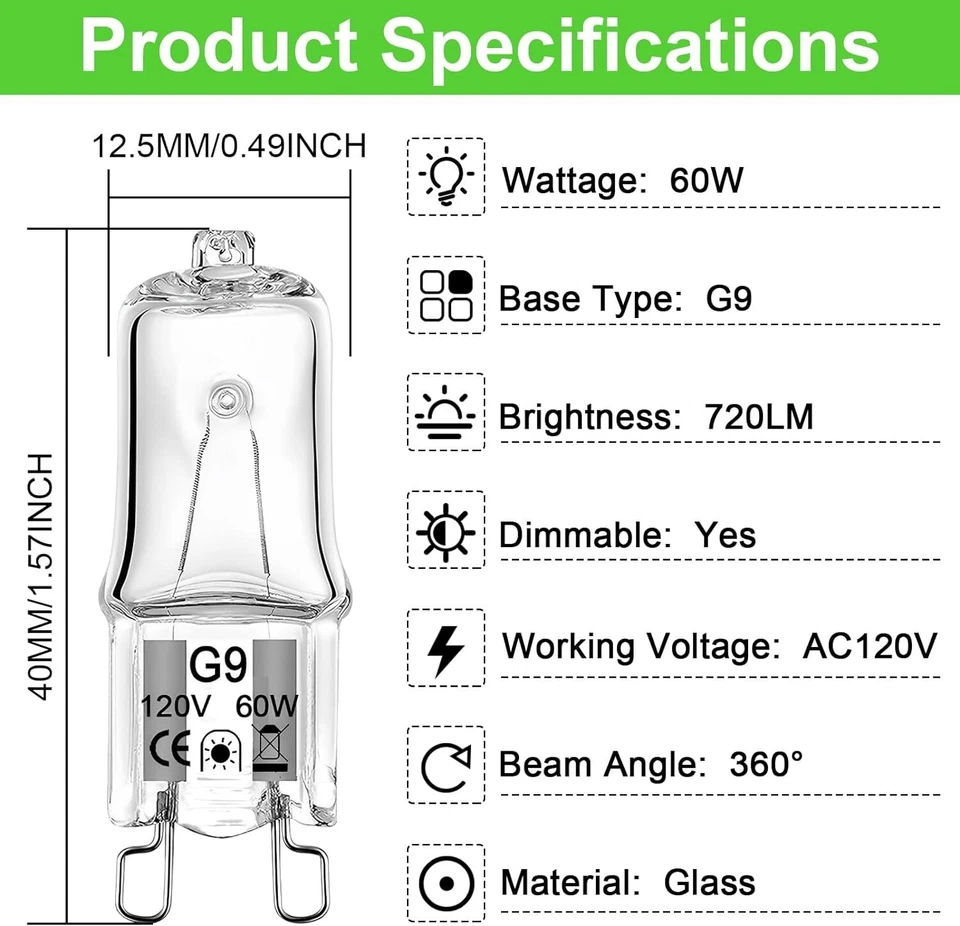 *10 Pack* G9 Bulb 25W/40W/50W/60W Warm White Small Light Bulb 120V Fast Ship - Image 2 of 4