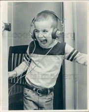1967 Press Photo Cute Happy Boy Wearing Headphones Excited Over Sound