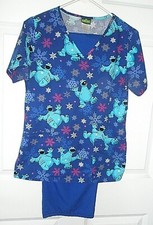 Scrubs Set Sesame Street Top Scrubstar Pants XS Navy Blue Cookie Monster WCL