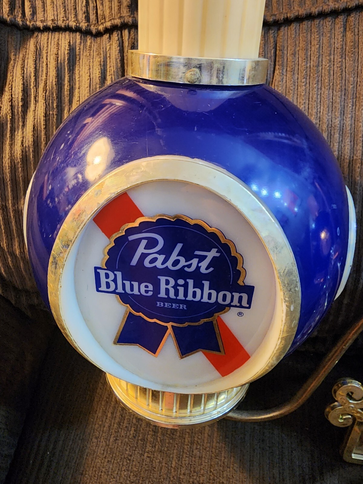 Vintage Pabst Blue Ribbon Beer Sign 2 Double Globe Hanging Swag Light