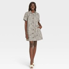 Who What Wear Shadow Leopard Shirt Dress-Size XS-Pocket-Animal Print-100% Cotton