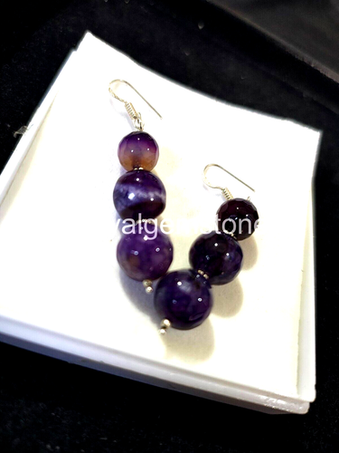 Amethyst Faceted Round Balls Earring,Amethyst Hoop Earrings, Natural Gemstone - Picture 6 of 8