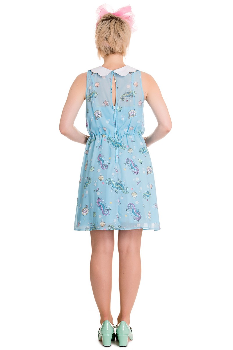 Hell Bunny Blue Chiffon Dress  Seahorse Mermaid Kawaii XS Beach Wedding  Outfit