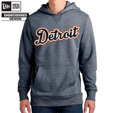 Detroit Baseball Script Sewn Navy New Era French Terry Hoodie - Tigers MLB Base