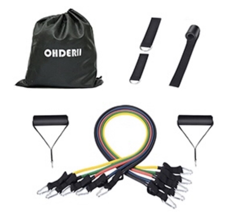 Ohderii 11pcs Resistance Band Set With Door Anchor, 2 Foam Handles, Ankle Straps