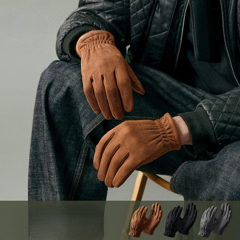 Men Velvet Lined Gloves Faux Suede Touch Screen Casual Windproof Thermal Winter - Image 2 of 4