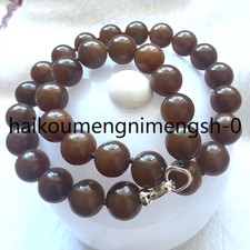 Certified 16mm Natural Brown HeTian Jade Nephrite Jade Round Bead Necklace