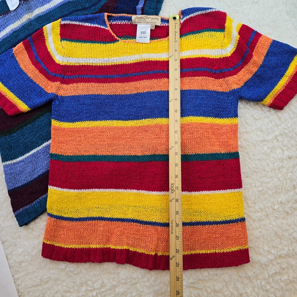 LOTE de 2 suéteres de punto Norm Thompson manga corta a rayas M vintage jersey abuela Foto 4 de 4