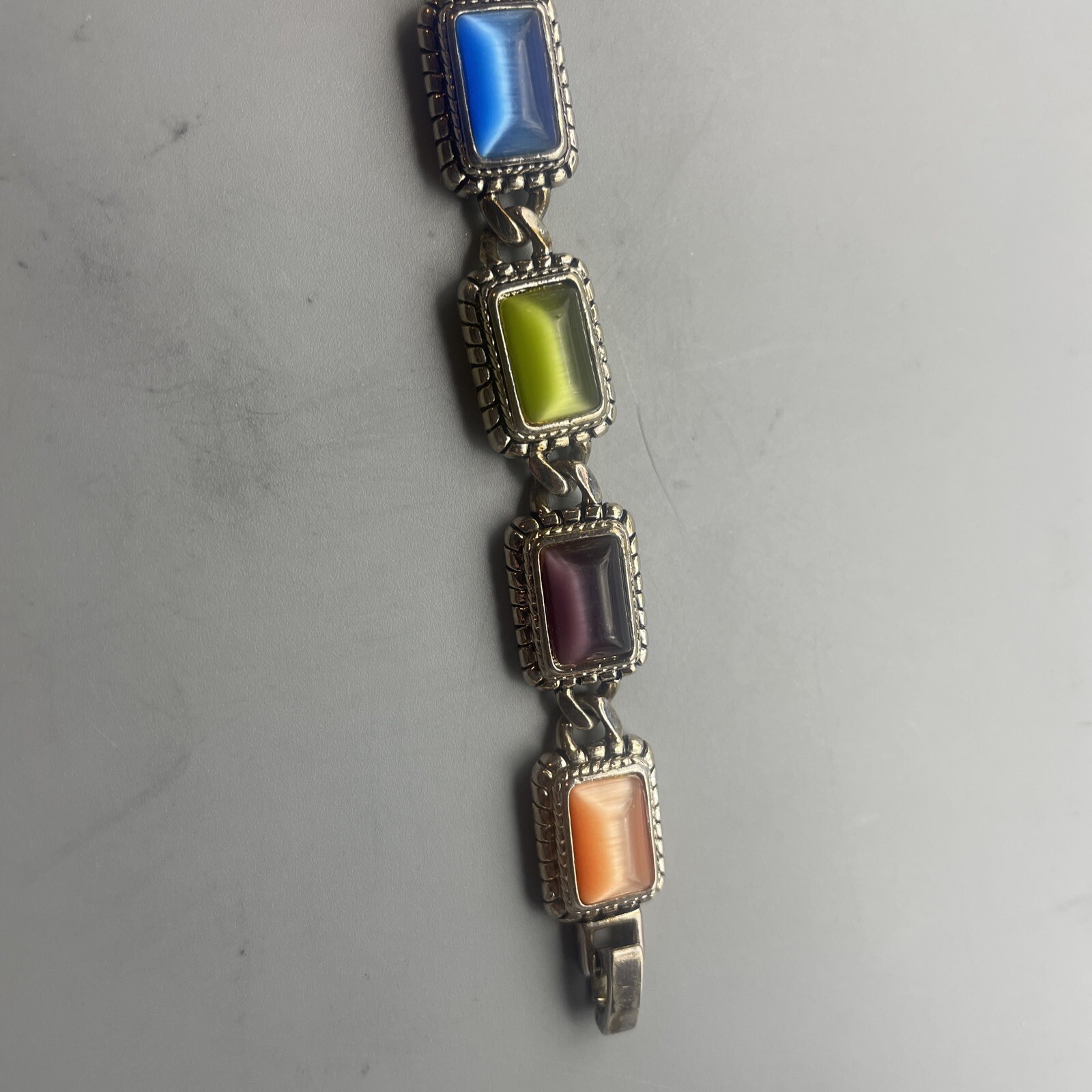 Bracelet Silver Tone Colored Rectangular Moonston… - image 2