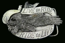 Live To Ride Ride to Live Motorcycle Patriotc Eagle Bergamot Vintage Belt Buckle