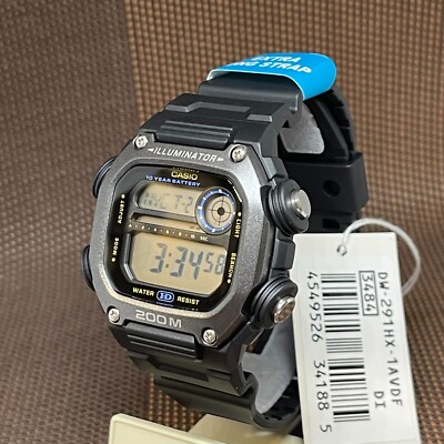 Casio DW-291HX-1A Black Digital Extra Long Band Stopwatch Sport