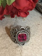 1. Vtg Handcrafted 925 Sterling Lab Created Square Red Ruby stone Ring 8.75s,10g