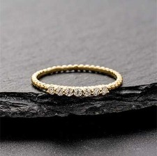 Delicado anillo de boda apilable único de oro amarillo de 14 k archivado 7 piedras Rin vintage