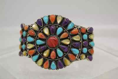 JTV KINGMAN Multi-color TURQUOISE, MOP, SHELL .925 S.S. CUFF bracelet #