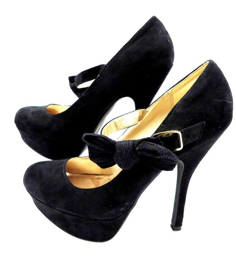 Qupid Mary Jane Platform Stiletto Heel Sz 7.5N Black Bow Closed Toe Pumps  Shoes | eBay