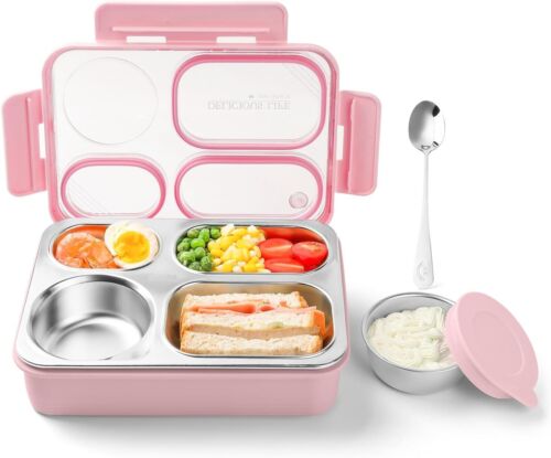36oz Stainless Steel Bento Box, 4 Compartments, Leak-Proof, Dishwasher Safe