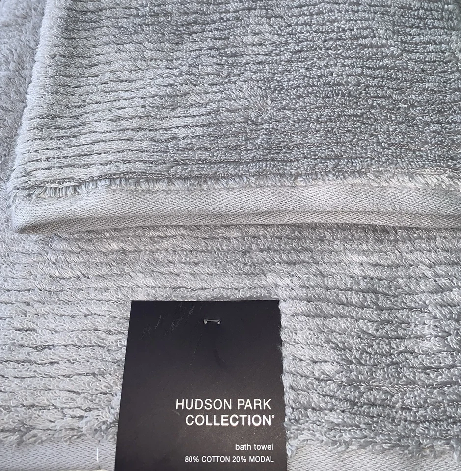 Juego de toallas de baño acanaladas Hudson Park gris súper suave algodón turco mano nuevo con etiquetas 2 piezas Foto 3 de 4