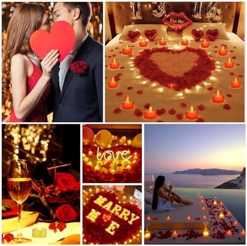 1000 pétalos de rosa roja + 24 velas LED juego romántico noche propuesta decoración - Imagen 3 de 6