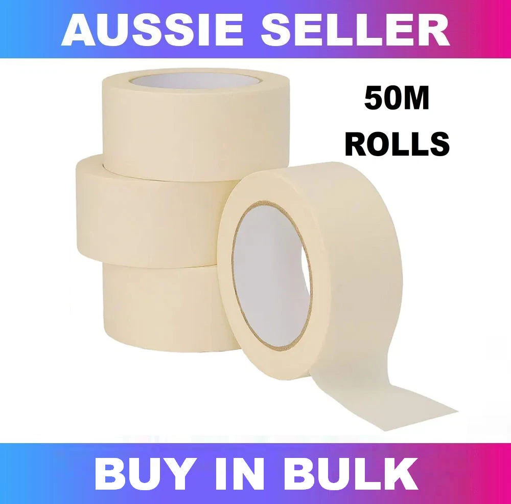 50m ROLLS of MASKING TAPE Painting Tape Crepe Paper 48mm/50mm  *BEST PRICE*