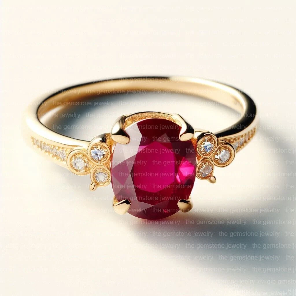 Genuine Ruby Ring Gold Women Natural Vintage Ruby Rings Size 6 7