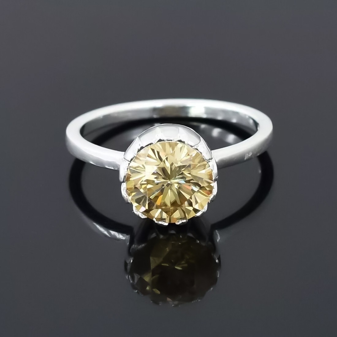 Certified 4.25 Ct Round Brilliant Cut Champagne Diamond 925 Silver Ring